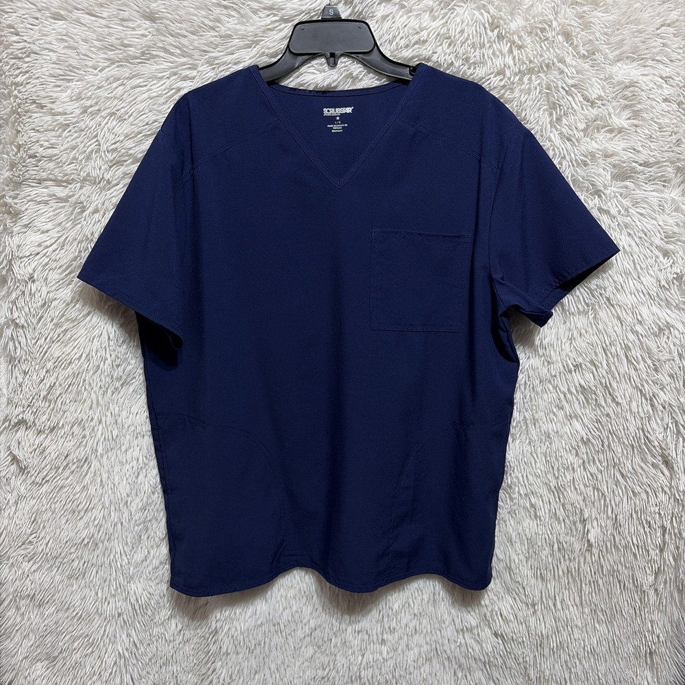 Scrubstar Top Womens Size L Blue Knit‎ V-Neck Short Sleeve Pockets Nurse Doctor